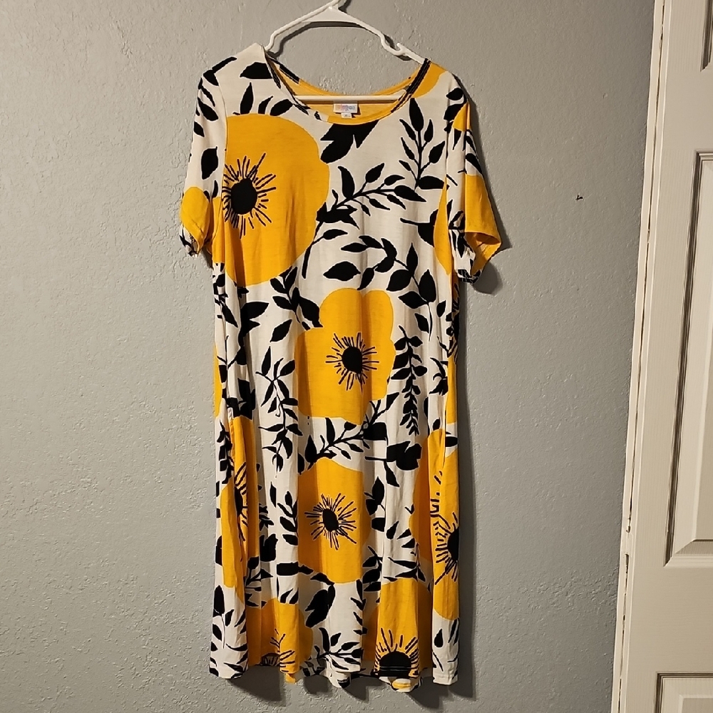 LuLaRoe Yellow and Black Floral Midi Dress